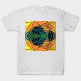 Mosaic Kaleidoscope Flower Blue Green Orange and Yellow T-Shirt